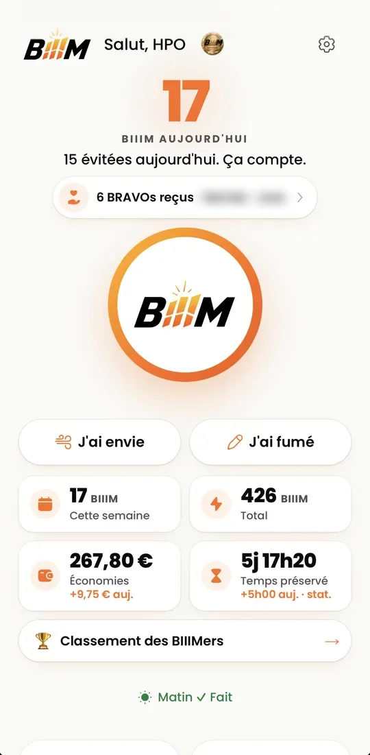 Écran « L'accueil » de l'app